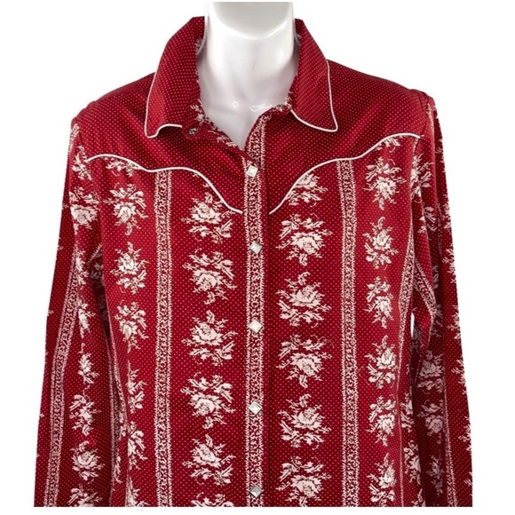 Wrangler Vintage Women's Red and White Floral Rodeo Pearl Button Top Size Medium - Picture 2 of 13